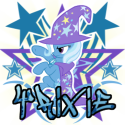 Size: 256x256 | Tagged: safe, artist:thaddeusc, trixie, pony, g4, cape, clothes, female, hat, rearing, simple background, solo, spray, sunburst background, transparent background, trixie's cape, trixie's hat