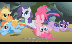 Size: 1024x640 | Tagged: safe, screencap, applejack, pinkie pie, rainbow dash, rarity, twilight sparkle, dragonshy, g4, my little pony: friendship is magic, youtube caption