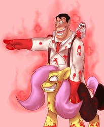 Size: 765x935 | Tagged: safe, artist:microscout, fluttershy, human, g4, archimedes, blood, glasses, medic, medic (tf2), team fortress 2