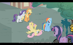 Size: 1024x640 | Tagged: safe, screencap, applejack, fluttershy, rainbow dash, rarity, twilight sparkle, dragonshy, g4, my little pony: friendship is magic, youtube caption