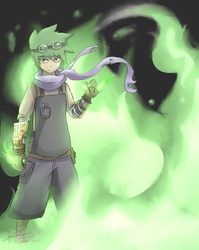 Size: 1550x1950 | Tagged: safe, artist:stupidyou3, spike, human, g4, apron, clothes, fire, gloves, goggles, humanized, male, scarf, shorts, solo, steampunk is magic