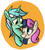 Size: 523x579 | Tagged: safe, artist:ghost, bon bon, lyra heartstrings, sweetie drops, earth pony, pony, unicorn, g4, abstract background, female, lesbian, looking at each other, ship:lyrabon, shipping, smiling