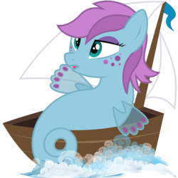 Size: 3000x3000 | Tagged: safe, artist:sunley, seawinkle, pony, sea pony, g1, g4, boat, female, g1 to g4, generation leap, high res, mare, sailboat, simple background, solo, transparent background, vector