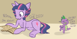 Size: 862x438 | Tagged: safe, artist:crispycreme, daring do, spike, twilight sparkle, g4, hair curlers