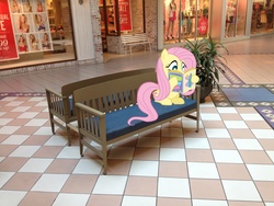 Size: 3264x2448 | Tagged: safe, artist:serindo, fluttershy, pony, g4, bench, bra, clothes, high res, irl, mall, photo, ponies in real life, reading, store, underwear, vector