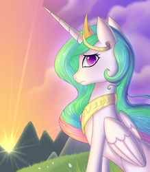 Size: 963x1100 | Tagged: safe, artist:cruxisma, princess celestia, alicorn, pony, g4, female, frown, mare, solo