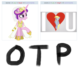 Size: 540x528 | Tagged: safe, derpy hooves, princess cadance, pegasus, pony, g4, exploitable meme, female, juxtaposition, juxtaposition win, mare, meta, otp