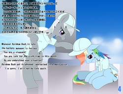 Size: 1013x777 | Tagged: safe, artist:oze, rainbow dash, silverspeed, g4, japanese, pixiv, sad