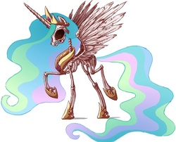 Size: 576x466 | Tagged: safe, artist:sachsen, princess celestia, lich, undead, g4, anatomically incorrect, anatomy, creepy, skeleton