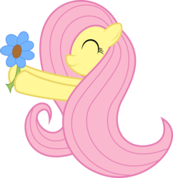 Size: 1280x1320 | Tagged: safe, artist:mrfoxington, fluttershy, pony, g4, cute, eyes closed, female, flower, hoof hold, long mane, shyabetes, simple background, smiling, solo, transparent background, vector