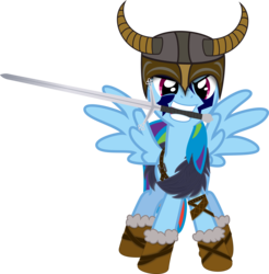 Size: 5000x5076 | Tagged: safe, artist:lightningtumble, rainbow dash, g4, absurd resolution, helmet, mouth hold, simple background, sword, transparent background, vector