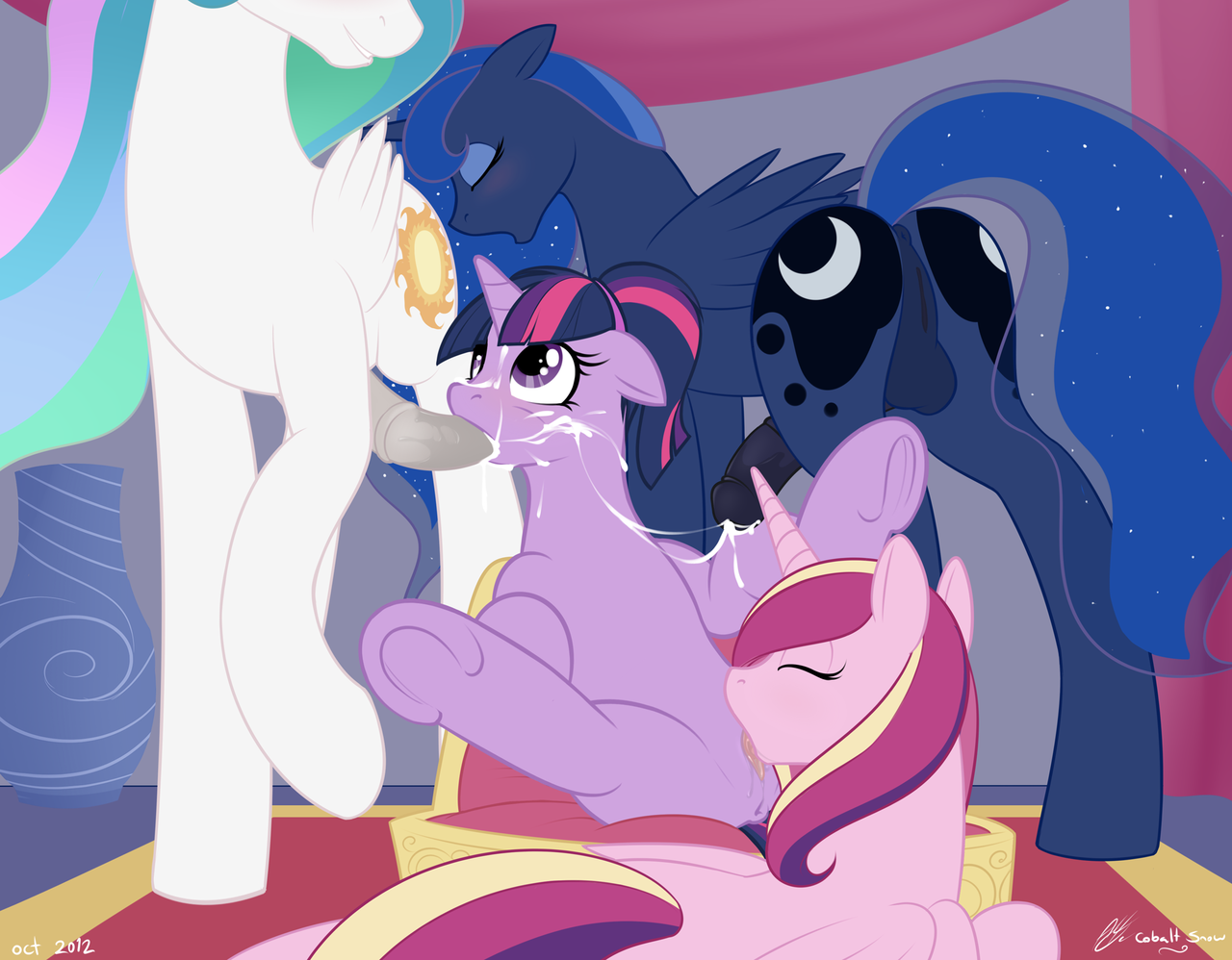 ...explicit, artist:cobaltsnow, princess cadance, princess celestia, prince...