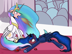 Size: 1600x1200 | Tagged: safe, artist:akashasi, princess celestia, princess luna, g4, adventure in the comments, burp, fire, food, pepper, red peppers