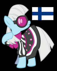 Size: 800x1000 | Tagged: safe, photo finish, earth pony, pony, g4, black background, clothes, female, finland, flag, grin, mare, pun, simple background, smiling, solo, sunglasses
