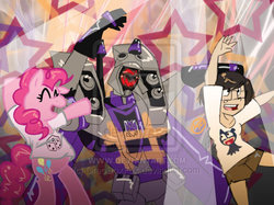 Size: 600x449 | Tagged: safe, artist:oreosoxfox, pinkie pie, oc, g4, blitzwing, crossover, party, transformers