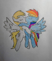 Size: 1658x1914 | Tagged: safe, artist:astmainhaler, derpy hooves, rainbow dash, pegasus, pony, g4, duo, female, hug, kiss on the lips, kissing, lesbian, mare, ship:derpydash, shipping, traditional art
