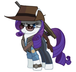 Size: 1083x1023 | Tagged: safe, artist:ponyrake, rarity, pony, unicorn, g4, clothes, female, gun, hat, mare, simple background, sniper, sniper (tf2), solo, sunglasses, team fortress 2, transparent background