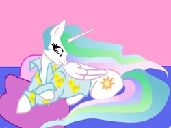 Size: 800x600 | Tagged: safe, artist:pushpin-heart, princess celestia, pony, g4, clothes, female, pajamas, pillow, solo