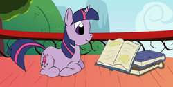 Size: 860x433 | Tagged: safe, artist:japaneseteeth, twilight sparkle, g4, book, lying down, ponyloaf, prone