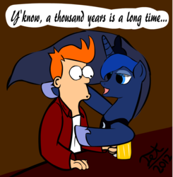 Size: 934x953 | Tagged: safe, artist:jetpackclam, princess luna, g4, crossover, futurama, male, philip j. fry