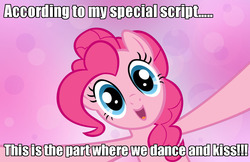 Size: 1153x749 | Tagged: safe, pinkie pie, earth pony, pony, g4, bronybait, female, fourth wall, meme, pov, random, script, solo