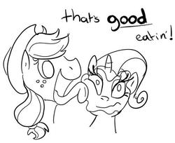 Size: 577x471 | Tagged: safe, artist:ponygoggles, applejack, rarity, g4, face licking, female, lesbian, licking, monochrome, mud mask, ship:rarijack, shipping, tongue out