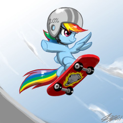 Size: 900x900 | Tagged: safe, artist:johnjoseco, rainbow dash, pony, g4, female, filly, filly rainbow dash, helmet, skateboard, solo