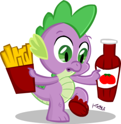 Size: 400x410 | Tagged: safe, artist:fr33z3dry, spike, dragon, g4, food, french fries, ketchup, male, simple background, solo, transparent background