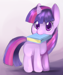 Size: 450x533 | Tagged: safe, artist:ende26, twilight sparkle, pony, g4, book, cute, female, filly, mouth hold, solo, twiabetes