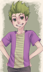 Size: 900x1500 | Tagged: safe, artist:mistix, spike, human, g4, clothes, humanized, male, smiling, solo