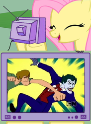 Size: 563x771 | Tagged: safe, fluttershy, pony, g4, batman, batman: the brave and the bold, crossover, exploitable meme, meme, scooby-doo!, shaggy rogers, the joker, tv meme, win