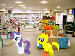 Size: 1600x1200 | Tagged: safe, rainbow dash, rarity, human, pegasus, pony, unicorn, g4, female, hazmat suit, irl, mare, perfume, perfumery, photo, ponies in real life, vector