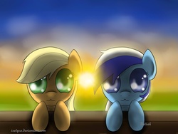 Size: 4000x3000 | Tagged: safe, artist:izelyca, applejack, minuette, earth pony, pony, unicorn, g4, :3, duo, female, mare