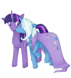 Size: 2480x2730 | Tagged: safe, artist:dalishtook, trixie, twilight sparkle, pony, unicorn, g4, duo, female, get, high res, index get, lesbian, mare, milestone, ship:twixie, shipping, simple background, transparent background, unicorn twilight, x0000 milestone