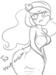 Size: 750x1000 | Tagged: artist needed, source needed, safe, princess celestia, human, g4, ass, breasts, butt, clothes, dress, female, humanized, monochrome, solo, sunbutt, to the moon