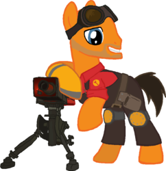 Size: 789x815 | Tagged: safe, artist:ah-darnit, pony, engineer, engineer (tf2), ponified, sentry, simple background, solo, team fortress 2, transparent background, vector