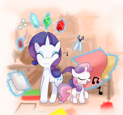 Size: 1120x1050 | Tagged: safe, artist:hoyeechun, rarity, sweetie belle, pony, unicorn, g4, eyes closed, female, filly, mare, singing, sisters