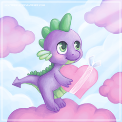 Size: 800x800 | Tagged: safe, artist:noctudelic, spike, g4, cloud, cloudy, heart