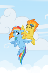Size: 600x904 | Tagged: safe, artist:naroclie, rainbow dash, spitfire, pegasus, pony, g4, ^^, cloud, duo, duo female, eyes closed, female, flying, mare