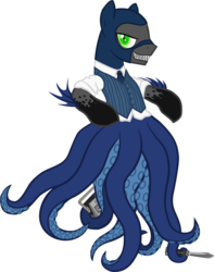 Size: 1337x1697 | Tagged: safe, artist:ah-darnit, hybrid, merpony, knife, ponified, sapper, simple background, solo, spy, spy (tf2), team fortress 2, tentacles, tentaspy, transparent background, vector