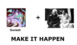 Size: 1337x796 | Tagged: safe, princess celestia, twilight sparkle, alicorn, pony, unicorn, g4, all caps, blade runner, exploitable meme, female, make it happen, mare, meme, meta, roy batty, rutger hauer, sunset, unicorn twilight