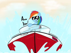 Size: 1600x1200 | Tagged: safe, artist:alexsalinasiii, rainbow dash, pony, g4, boat, motorboat, s.s. awesome, sunglasses, water