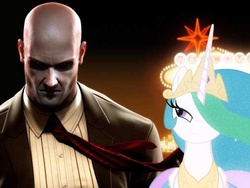 Size: 505x379 | Tagged: safe, princess celestia, g4, agent 47, crossover, hitman, video game