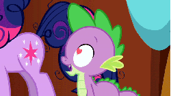 Size: 853x480 | Tagged: safe, screencap, spike, twilight sparkle, dragon, pony, unicorn, friendship is magic, g4, animated, female, heart eyes, male, mare, out of context, wingding eyes