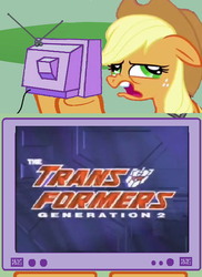 Size: 364x499 | Tagged: safe, applejack, earth pony, pony, g4, exploitable meme, meme, transformers, transformers generation 2, tv meme