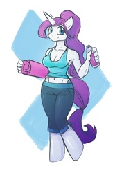 Size: 617x864 | Tagged: safe, artist:red-dog, rarity, anthro, unguligrade anthro, g4, belly button, midriff, solo, yoga mat