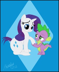 Size: 715x867 | Tagged: safe, artist:tcat, rarity, spike, g4, female, holding hooves, interspecies, male, ship:sparity, shipping, straight