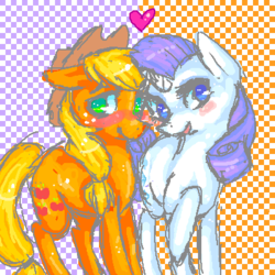 Size: 400x400 | Tagged: source needed, safe, artist:butterfly-pants, applejack, rarity, g4, blushing, female, lesbian, ship:rarijack, shipping