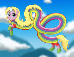 Size: 2200x1711 | Tagged: safe, artist:caligurl1225, pony, adventure time, cloud, day, lady rainicorn, looking at you, male, ponified, rainicorn, sky, solo