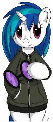 Size: 156x352 | Tagged: safe, artist:tg-0, dj pon-3, vinyl scratch, unicorn, semi-anthro, g4, animated, arm hooves, blinking, clothes, female, hoodie, solo